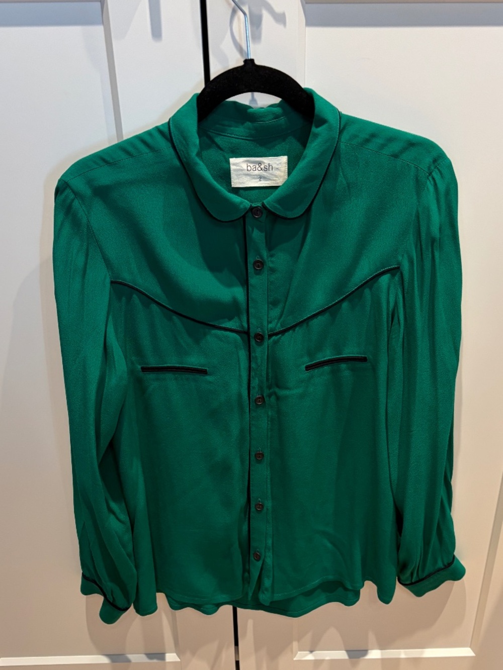 BA&S Green Button Down Shirt w/ Black Piping trim (sz. M/2)